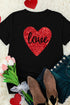 Black Love Heart Shaped Glitter Print Short Sleeve T Shirt